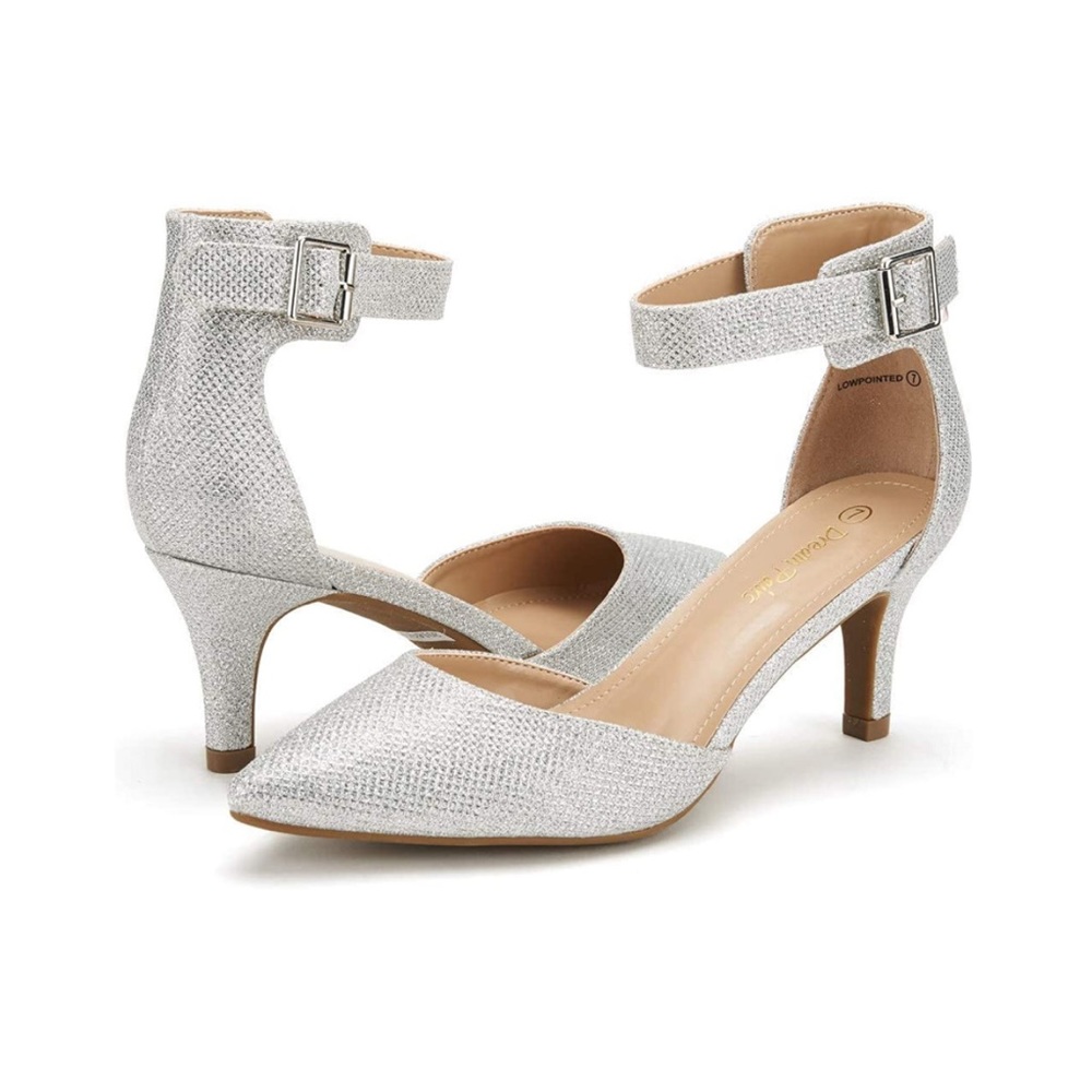 DREAM PAIRS Women's Lowpointed Low Heel Dress Pump Shoes — Size 9 Silver Glitter